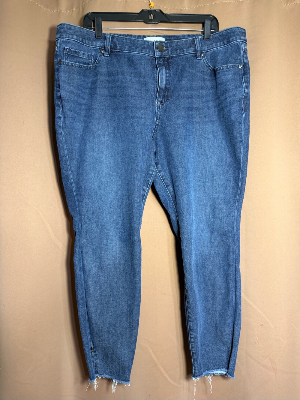Womens Blue Denim Skinny Jeans - Fringe Hem